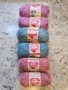 New 6 Skeins Red Heart Stardust Yarn Bundle